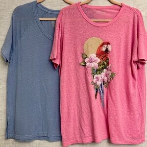 Aerie Linen Oversized Short Sleeve Tee Shirt Lot Sz S Small Pink & Blue